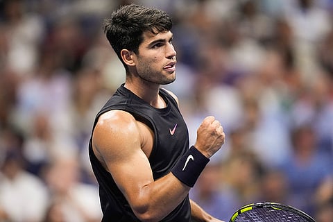 US Open 2024: Carlos Alcaraz reacts after scoring a point against Li Tu